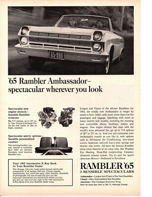 1965 RAMBLER AMBASSADOR 287 OR 327 V-8'S ~ ORIGINAL PRINT AD