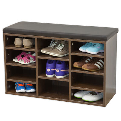 Schuhschrank VINCENT mit Sitzkissen 80cm Eiche Kommode Schuhregal Sitzbank