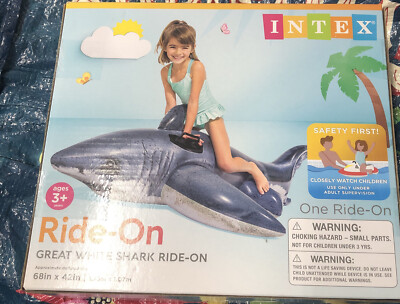 Intex Great White Shark Ride-On 68x42 Sturdy Fun Party Inflatable Pool ...