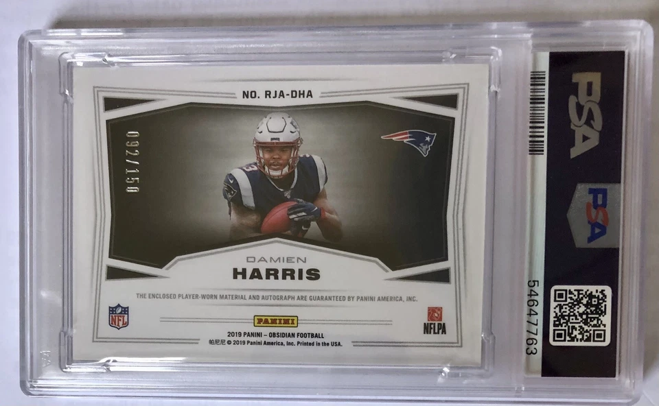 2019 Panini Obsidian Jersey /150 Damien Harris #RJA-DHA.1 Auto RC PSA 10 POP 1 - Image 2 of 2