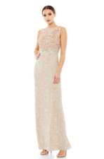 MAC DUGGAL 93603 VERTICAL SEQUIN NUDE COLUMN GOWN sz 10