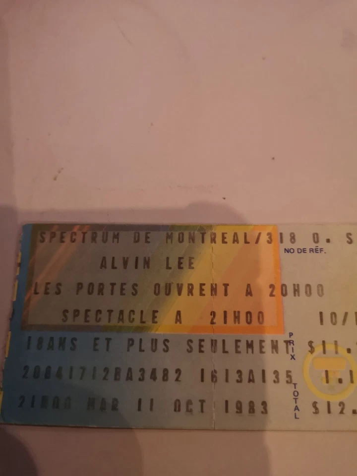 ALVIN LEE TICKET STUB MONTREAL SPECTRUM OCT. 11 1983 EXTREMELY RARE! - Image 2 of 4