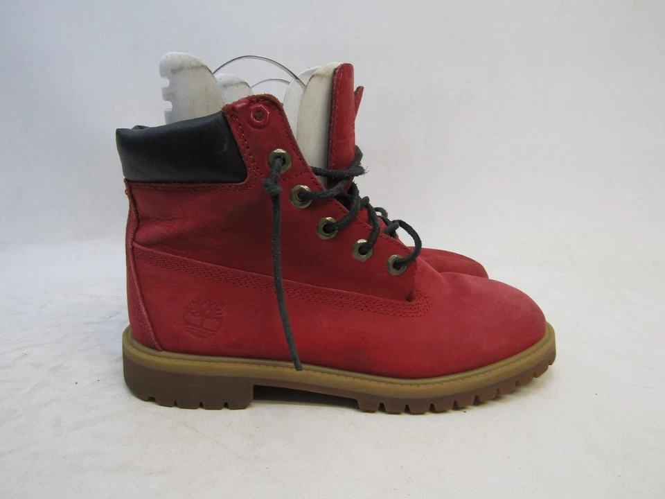 Timberland Niños Jóvenes Talla 6.5 M Rojo Cuero Nubuck Botines con Cordones Foto 3 de 4