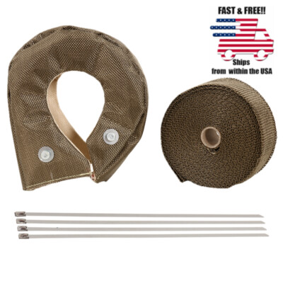 T6 Titanium Turbo Heat Shield Blanket Cover w/ 2'' 50FT Exhaust Header Wrap Tape