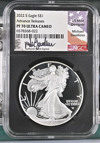 2022-S American Silver Eagle Advance Release NGC PF70 Ultra Cameo Gaudioso Sign!