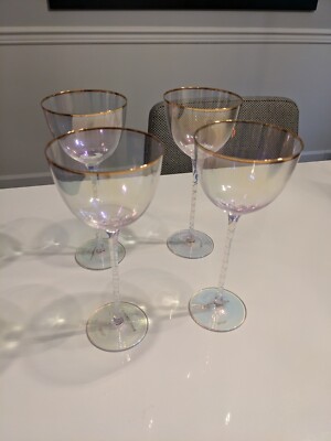 Anthropologie Alta Wine Glasses Set Of 4 New In Box Pearl Clear Gold Rim |  eBay