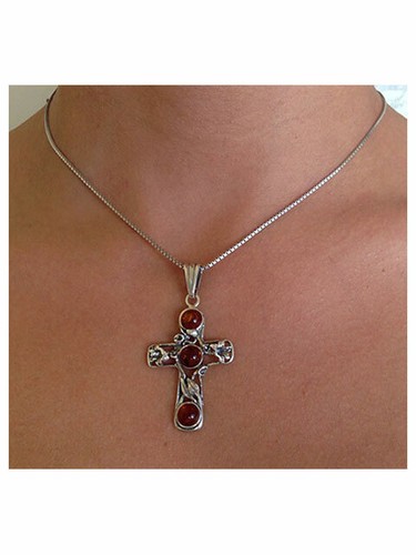 BALTISCHER HONIGBERNSTEIN SILBER KREUZ & HONIGBERNSTEIN SCHWARZ EICHENHOLZ TROPFEN ANHÄNGER - Bild 6 von 17