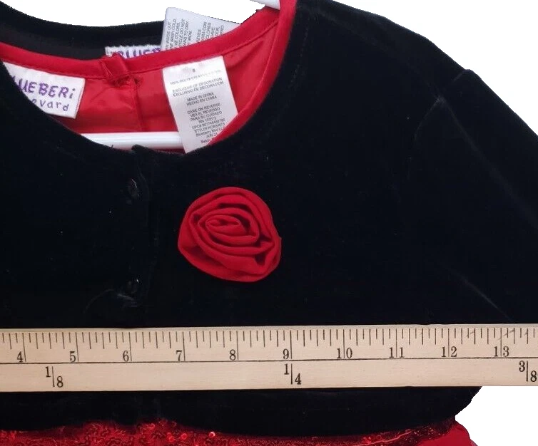 Blueberi Boulevard Girls Dress - Size 6 - Velvet Shrug - Red Black - Sequins - Image 3 of 4