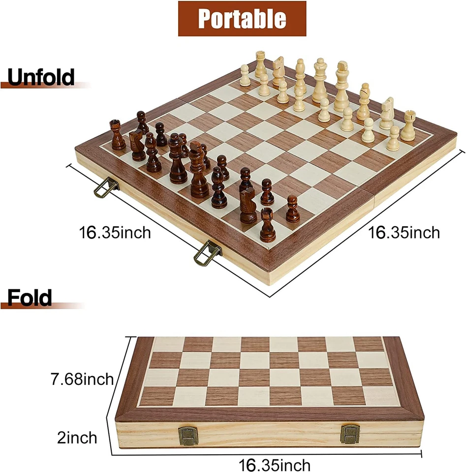 LARGE Vintage Wooden Chess Set Wood Board Hand Carved Crafted Folding Game - Image 4 of 4