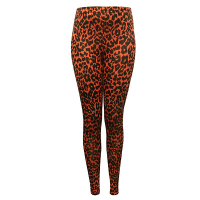 SEXY ORANGEFARBENE STRETCHIGE LEGGINGS MIT LEOPARDENMUSTER FÜR DAMEN GRÖßEN UK 8   26