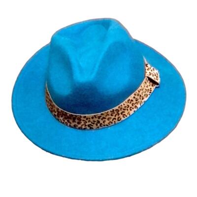 One24 Rags Blue Felt Hat with Leopard OS