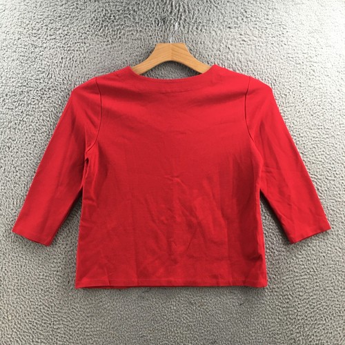 Blusa Top Talbots Manga 3/4 Mujer Mediana Pequeña Roja Cuello en V Pajarita Informal - Imagen 8 de 15