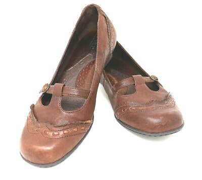 Born Brown Leather Slip On Loafers Adjustable Buckle Womens  display picture 2