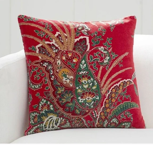 Funda de almohada Pottery Barn Adela Paisley Terciopelo Acento 18" Cuadrado Rojo Verde Foto 2 de 4