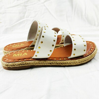MIA White Studded Genuine Leather Slide Sandals