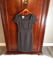 Talbots Women Size 4 Square Neck Dress Wide Pleated Waistband  Chestnut Brown