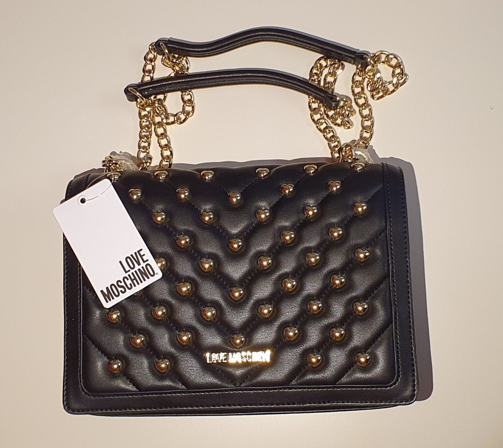 BNWT - LOVE MOSCHINO Black Quilted & Heart Studded Shoulder Bag RRP £220 image 6