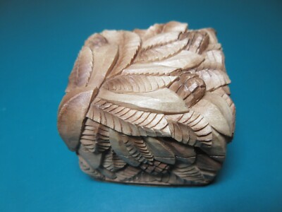 2'' Russian Box Leaves & Cones Hand Carved Linden Wood Jewelry Trinket OOAK