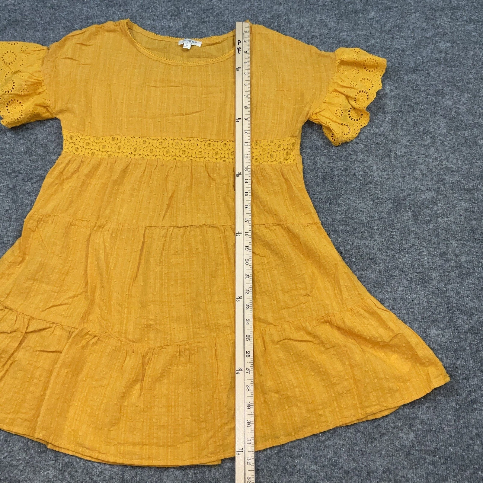 VETEMENTS Abito Umgee donna taglia M giallo maniche corte volant pizzo accenti