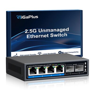 6-Port 2.5Gb Unmanaged Ethernet Switch mit 4*2.5G Base-T Ports 2*10G SFP+ Por...