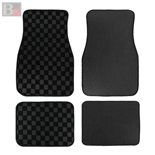 4PCS JDM Checkered Black Floor Mats Interior Carpet Universal - 第 2/6 張圖片