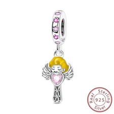MULA 925 Sterling Silver DIY Charm AAA CZ Cross Angel Pendant For Women Bracelet