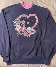 VTG 80s Morning Sun Puffy Paint Flower Heart Top Stitch Crewneck Sweatshirt Sz L