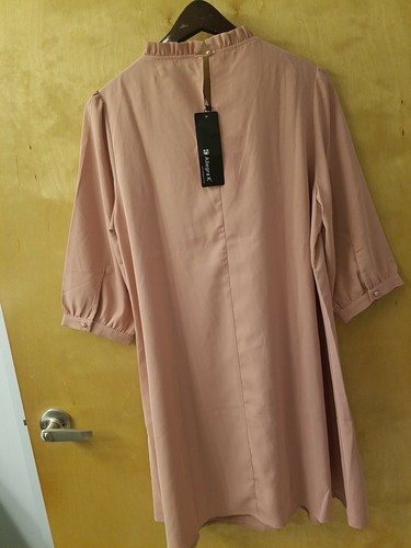 NWT Allegra K sz M Blush 3/4 sleeve elastic ruffle neck sheath dress - Picture 5 of 6