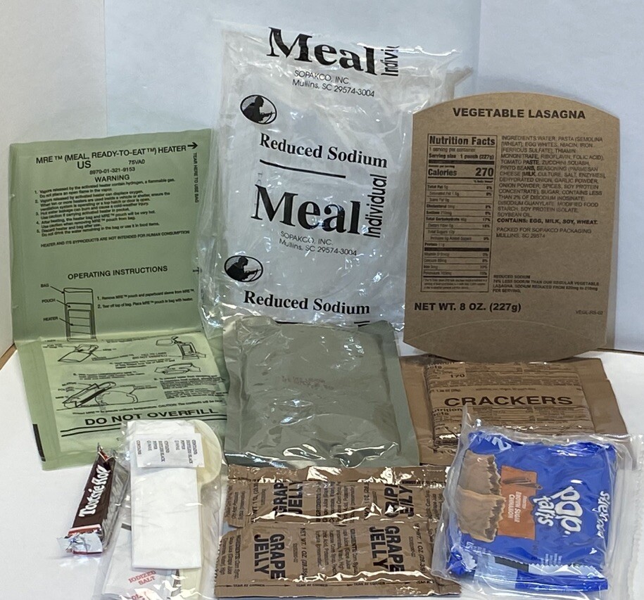 SOPAKCO MRE-VEGETABLE LASAGNA-LOW SODIUM EMERGENCY RATION-(15) MEALS-07/26