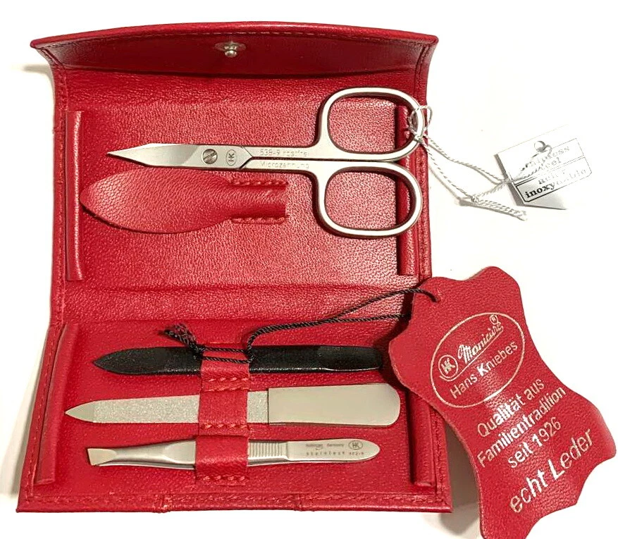 HANS KNIEBES GERMANY Manicure Set ZIEGENLEDER in ROT & EDELSTAHL Maniküre-Etui - Bild 2 von 4