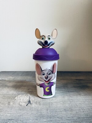 Chuck E Cheese Cup Tumbler Let's Party Souvenir Plastic Lid Purple Mouse Pizza