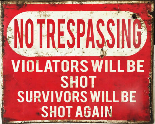 Vintage No Trespassing Violators Cytat Pub Piwa Szopa Man Cave Retro Metalowy znak - Zdjęcie 1 z 1