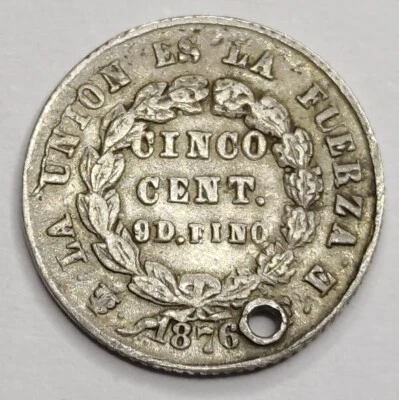 Rare Monnaie Argent, 5 Centavos 1876 - BOLIVIA - Photo 1/2