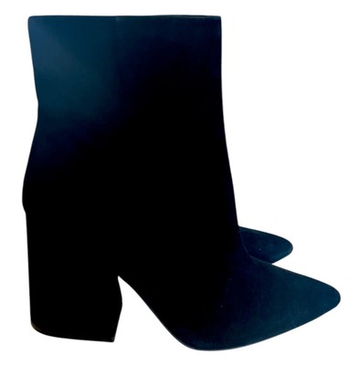 Gianni Bini Black Suede Leather Boots Pointy Toe Heeled Ankle Booties NEW NWOB