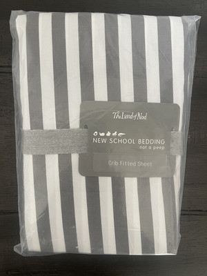 *THE LAND OF NOD* (Crate and Kids) Crib Fitted Sheet ~ NEW! in pkg - Gray stripe