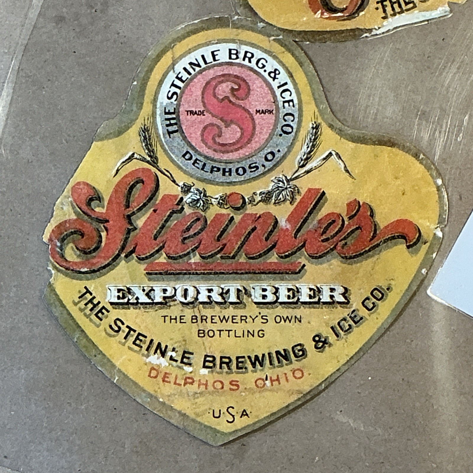 Group Of Old Laminated Ohio Beer Bottle Labels Steinle BRG. & ICE co. INV-P0742