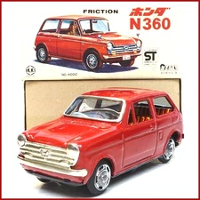 Vintage Sanyu 4002 Honda N360 Red Tin Toy Car Japan Friction Drive w/ Box Rare