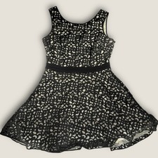 XSCAPE Dress 14 Black Nude Laser Cut Scuba Fit & Flare Cocktail Party