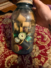 Vintage Original Cotton Multicolor Sewing Thread Spools Lot in Ball Glass Jar