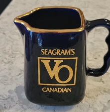 Vintage Seagram's VO Canadian Whisky Pitcher Coffee Mug Cobalt Blue Gold Trimmed