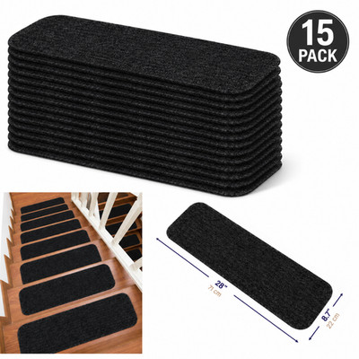 Beverly Rug Diego Dark Grey Non-Slip Stair Tread Covers Set of 15 28'' x 8.7''