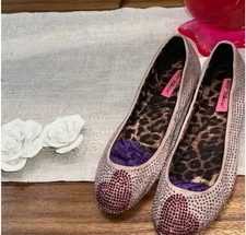 New Betsey Johnson  Smooch  Rhinestone EnCrusted With Hearts Ballet Flats 9.5M