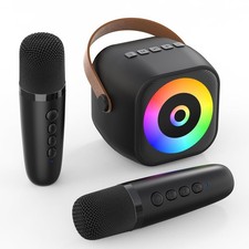 Mini Karaoke Machine, Portable Bluetooth Karaoke Speaker with 2 Wireless Mics...
