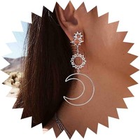Boho Sonne Mond Ohrringe Gold Hohl Sonnenstrahl HäNger Mond Sterne Schmuck Damen