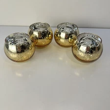Round Gold Glass Votive Candle Holders Set of 4 New Elegant Tealights Home Decor