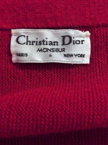 Vintage Christian Dior Sweater Red Cardigan Orlon Acrylic Knit 80s Men’s Large - Picture 5 of 6