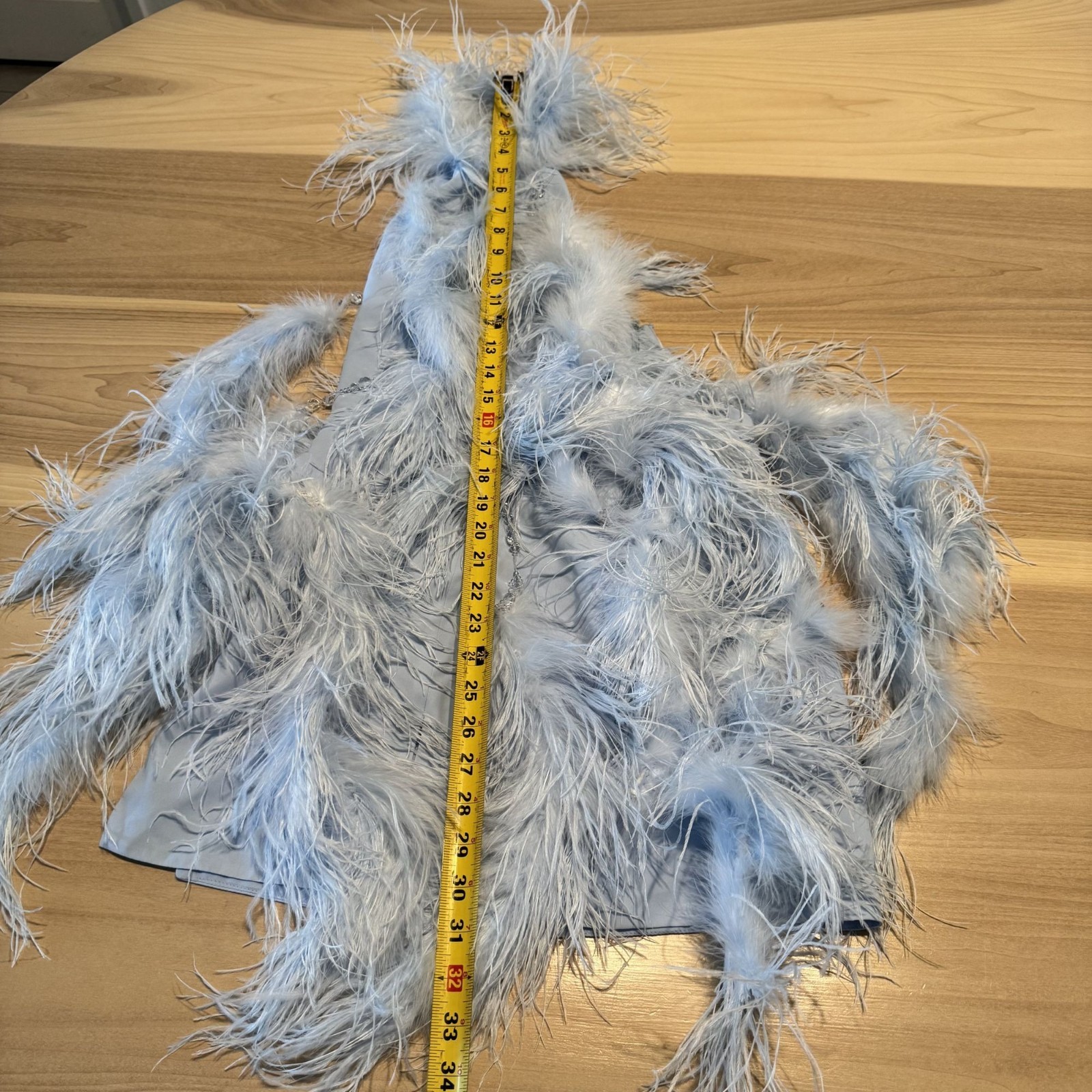 Light Blue Feather Trimmed Mini Dress Women's Size XS image 7