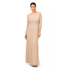 ADRIANNA PAPELL Biscotti Beaded Long Gown, Size 8, NWT