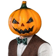 CreepyParty Jack-o-Lantern Pumpkin Mask for Adults, Natural Latex Pumpkin Costum