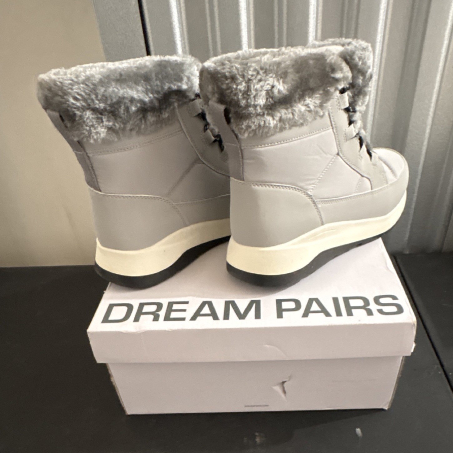 Dream Pairs Gray Ankle Snow Boots Faux Fur Lined Lace Up Round Toe Synthetic